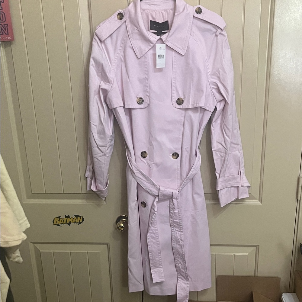 Ann Taylor Light Pink Double-Breasted Large Trench with Belt NWT